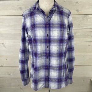 Duluth Trading Purple Check Long Sleeve Fishing Shirt Blouse